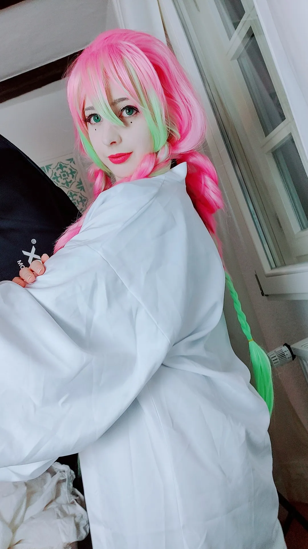 MikomiHokina粉绿色假发Cosplay自拍照片