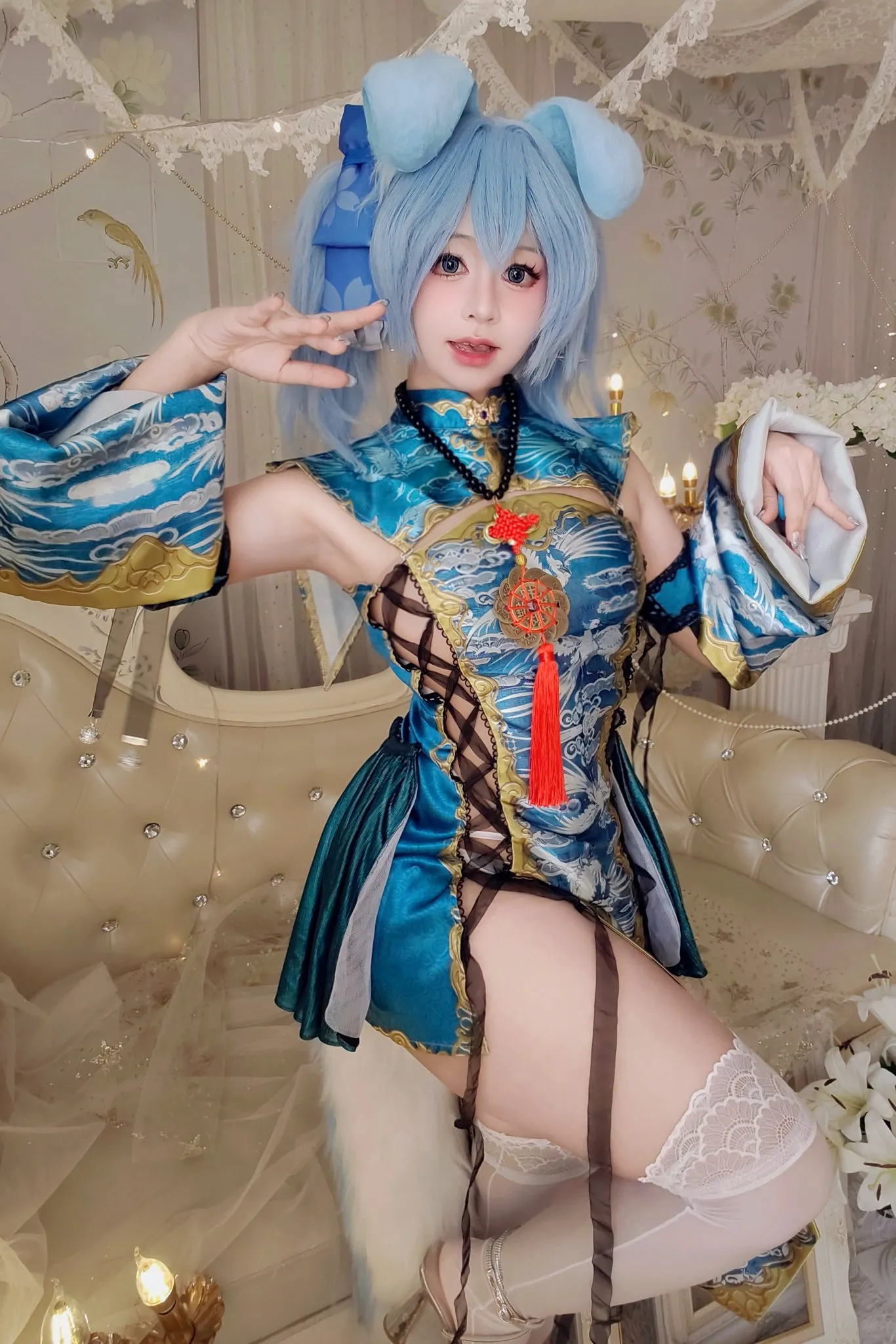 Remukira蓝色假发与蓝色旗袍Cosplay造型照片