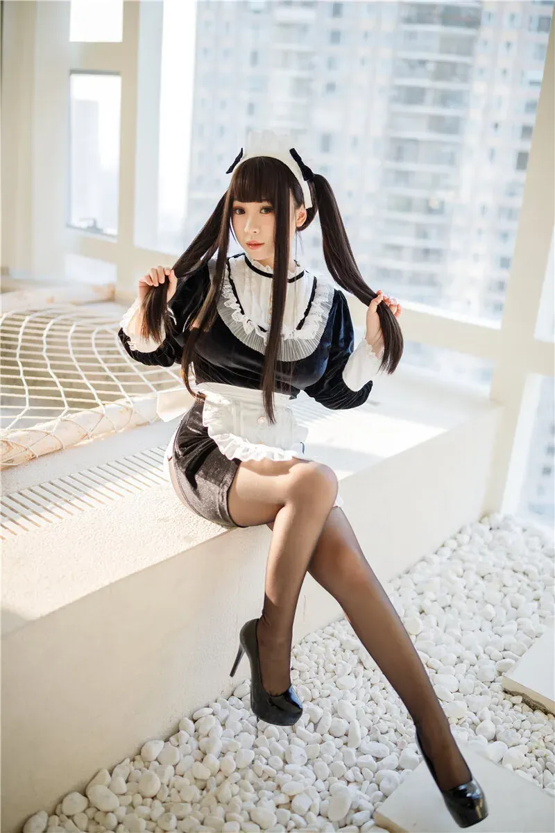 XiaoYing小樱 黑白女仆风Cosplay照片