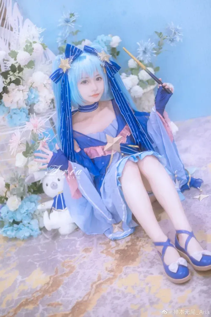 小须须_arcana蓝色假发蓝色服装Cosplay造型