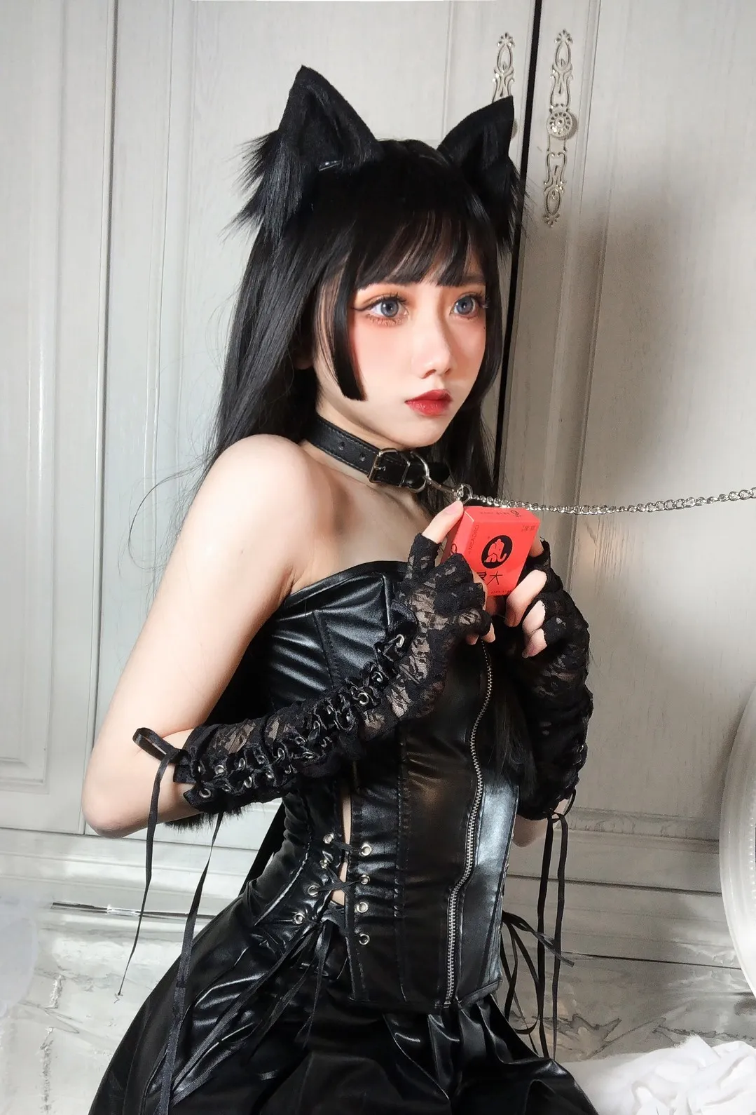 果咩酱w黑色猫耳造型Cosplay照片