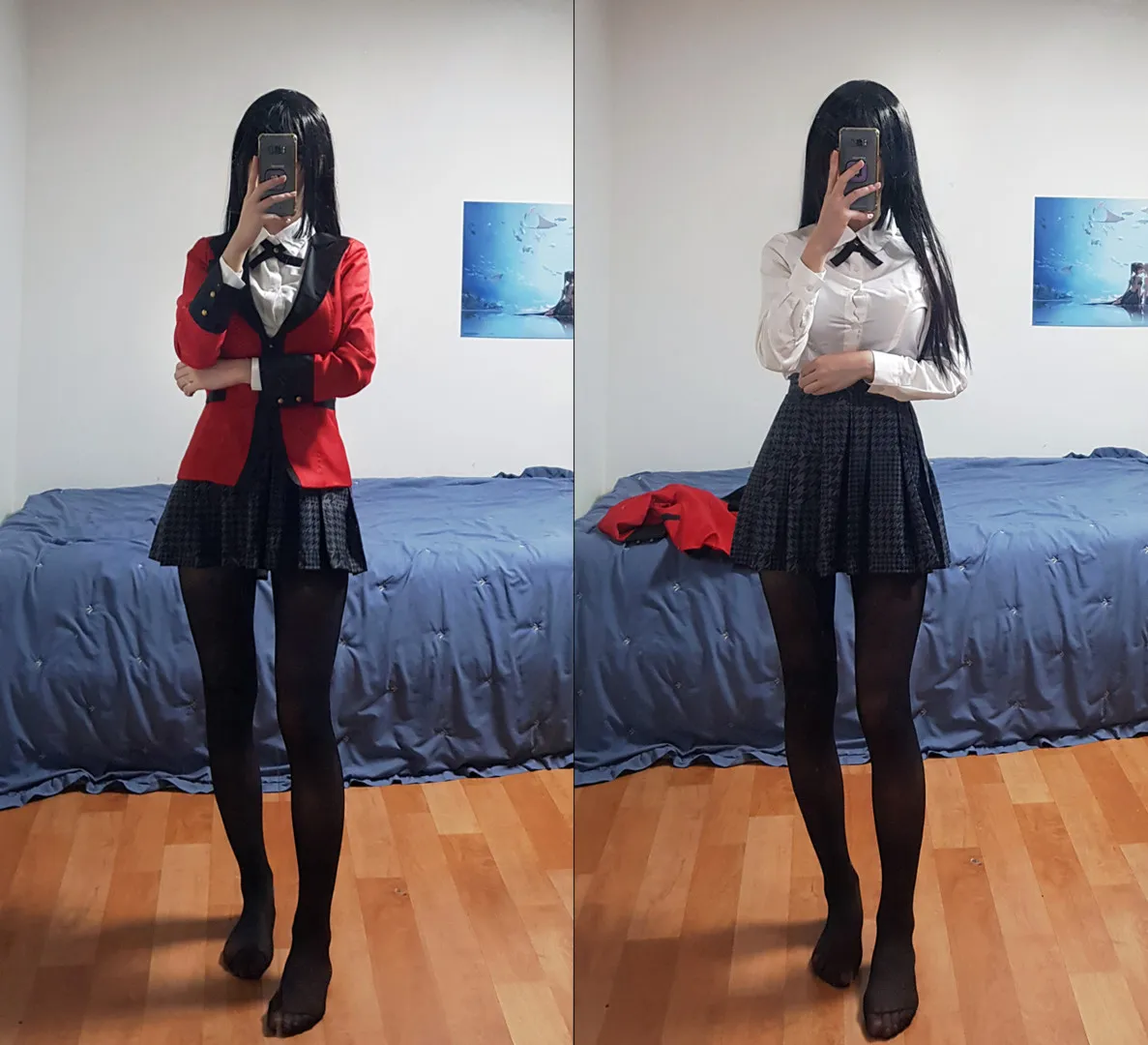 Biya黑色长发搭配制服风格服饰的室内照片