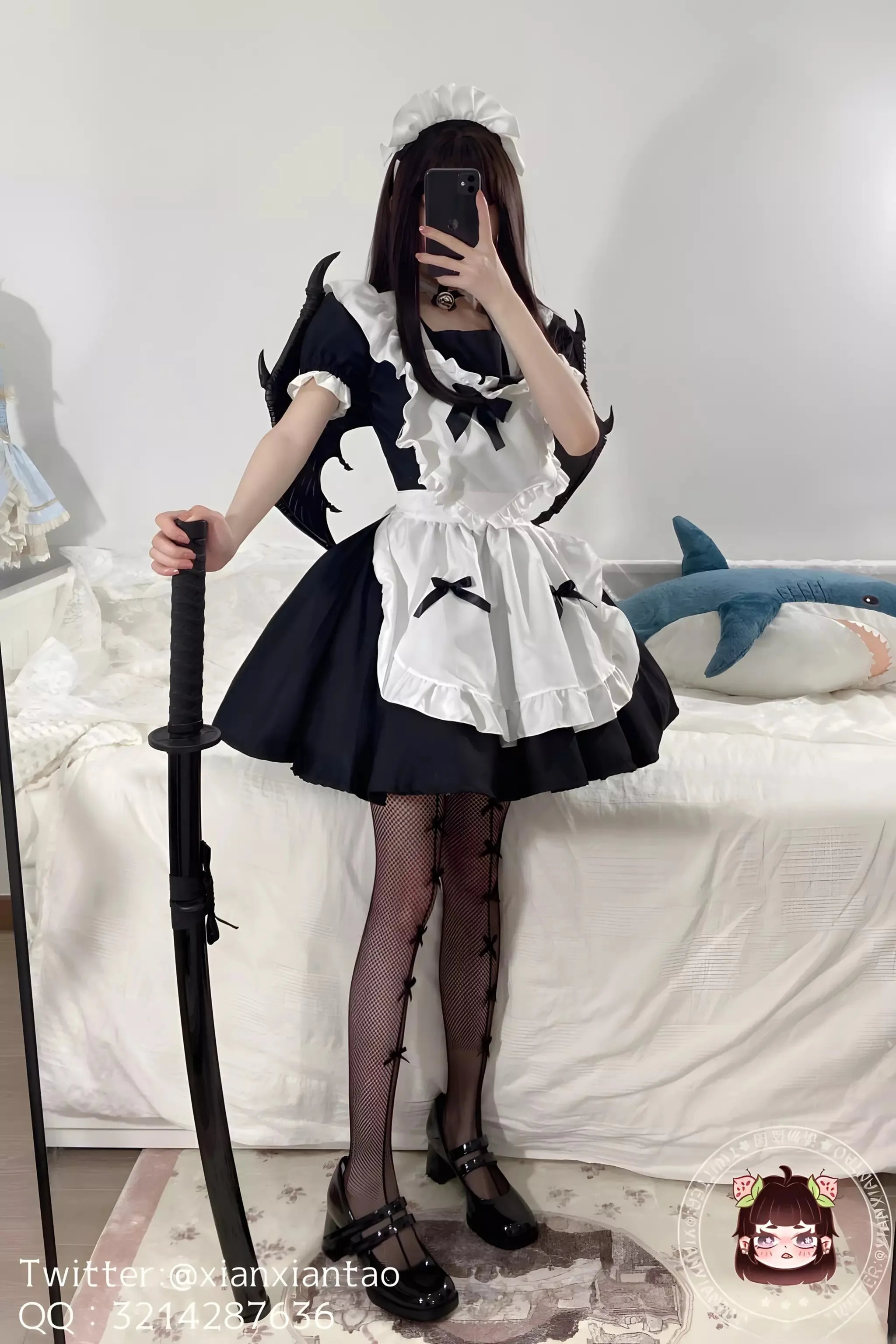 仙仙桃黑白女仆主题全身造型