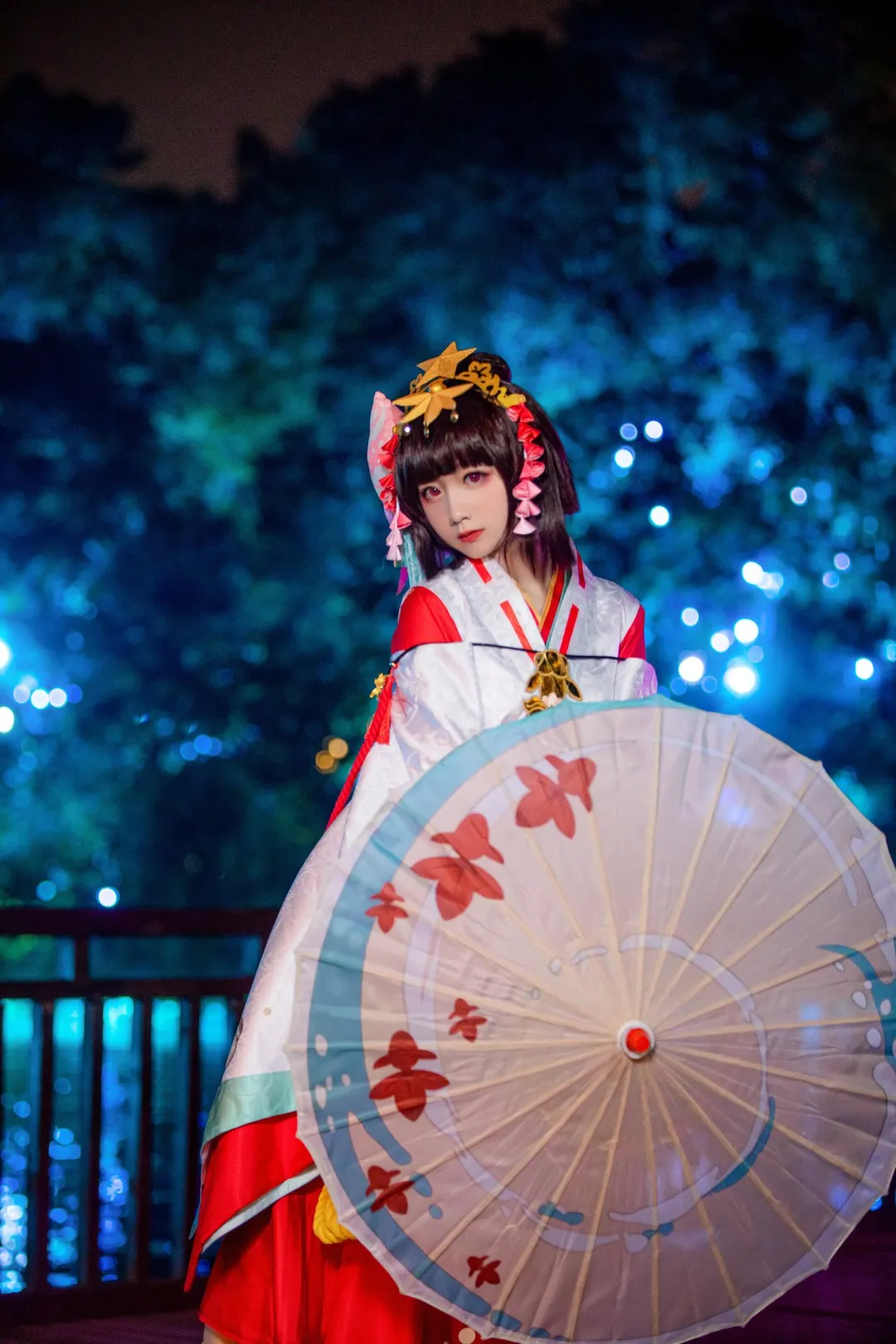 弦音sic手持和风印花油纸伞夜景神乐正片实拍