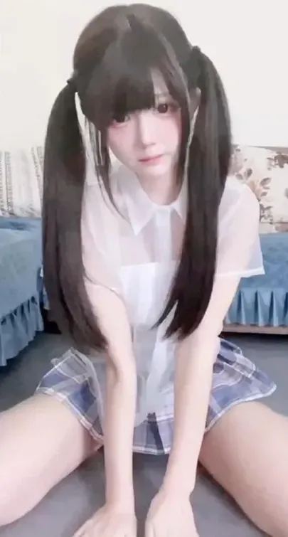 池小苡白色上衣格纹裙造型照片